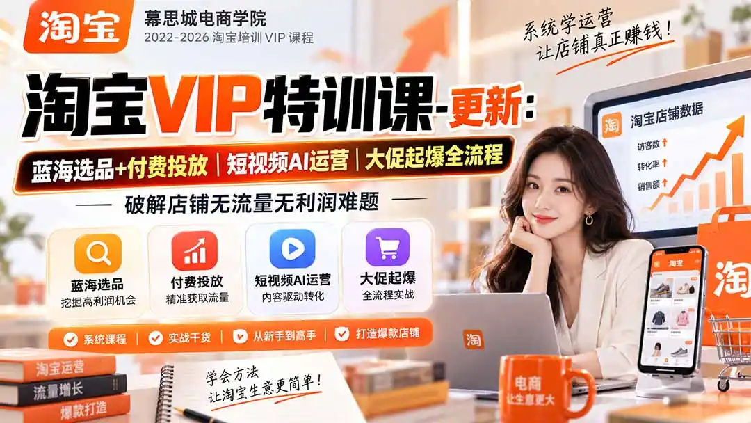 淘宝VIP特训课-更新0917:蓝海选品+付费投放|短视频AI运营|大促起爆全流程,破解店铺无流量无利润难题-二当家网创资源站