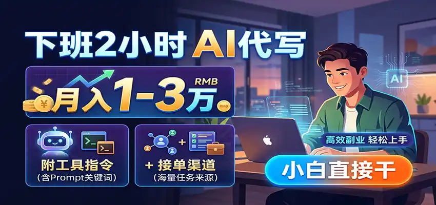 下班2小时AI代写，月入1-3万，附工具指令+接单渠道，小白直接干-二当家网创资源站