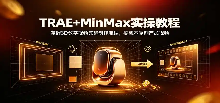TRAE+MinMax实操教程:3D数字视频完整制作流程,零成本复刻产品视频-二当家网创资源站
