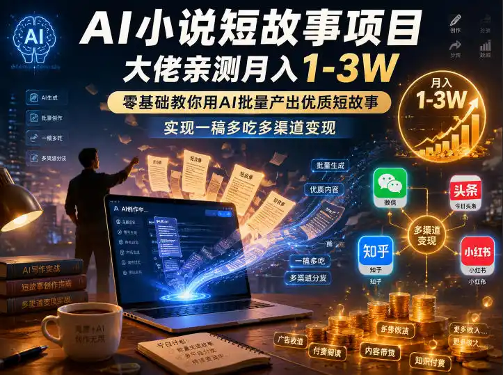 AI小说短故事项目，大佬亲测月入1-3W，零基础教你用AI批量产出优质短故事，实现一稿多吃多渠道变现(更新0824)-二当家网创资源站