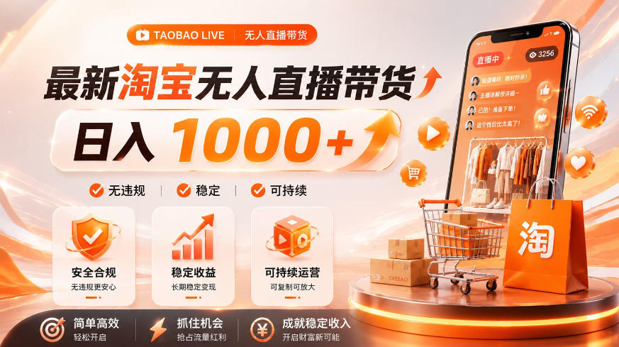 拒绝死工资!淘宝无人直播,让你睡觉都在进账,单设备日入1k+普通人的变现蓝海【揭秘】-二当家网创资源站