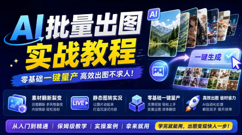 AI批量出图实战教程,素材翻新裂变,静态图转实况,零基础一键量产-二当家网创资源站