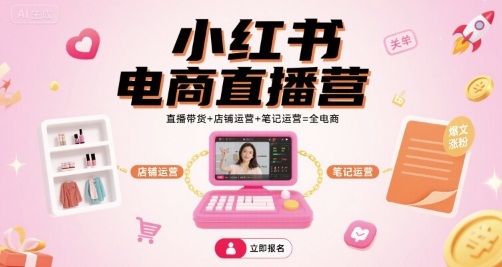 小红书电商直播营，直播带货+店铺运营+笔记运营=全电商-二当家网创资源站