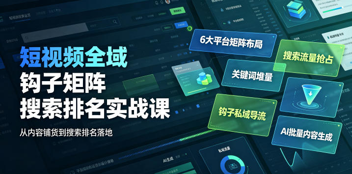 短视频全域钩子矩阵搜索排名实战课｜6大平台矩阵布局、关键词堆量抢占搜索流量、钩子私域导流、AI批量内容生成-二当家网创资源站