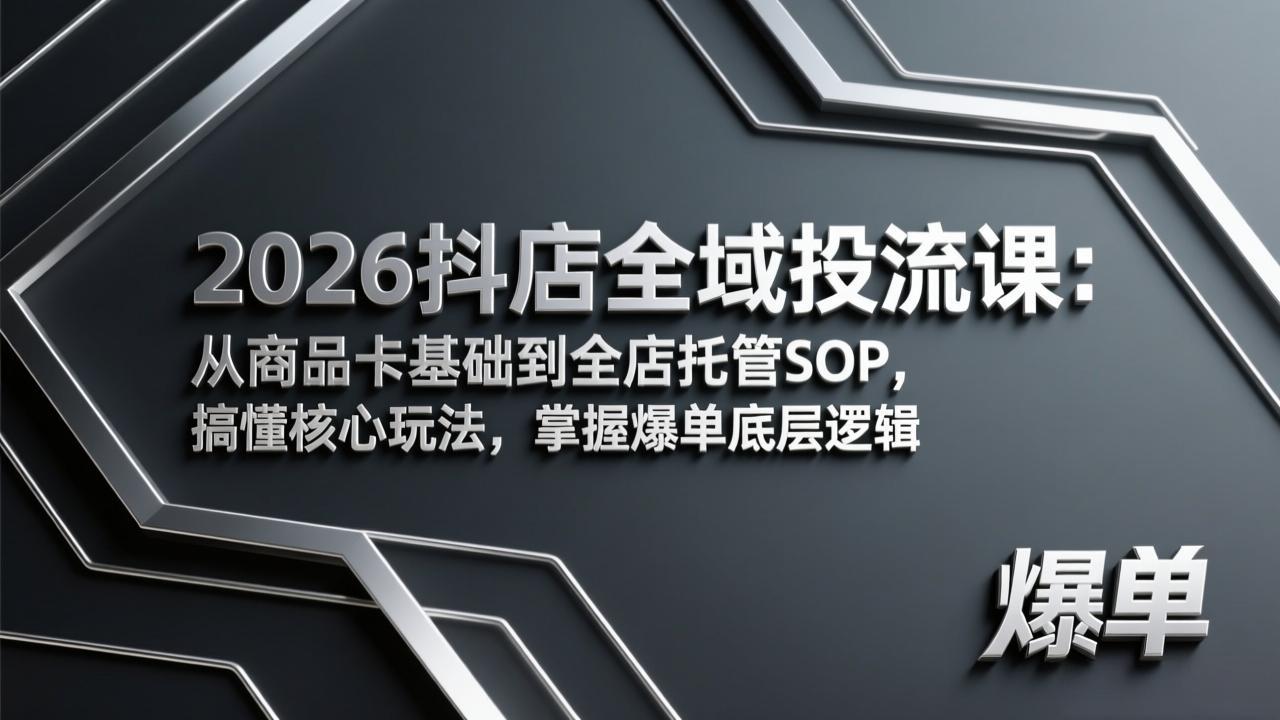 2026抖店全域投流课：从商品卡基础到全店托管SOP，搞懂核心玩法，掌握爆单底层逻辑-二当家网创资源站