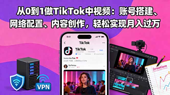 从0到1做TikTok中视频:账号搭建、网络配置、内容创作,轻松实现月入过万-二当家网创资源站