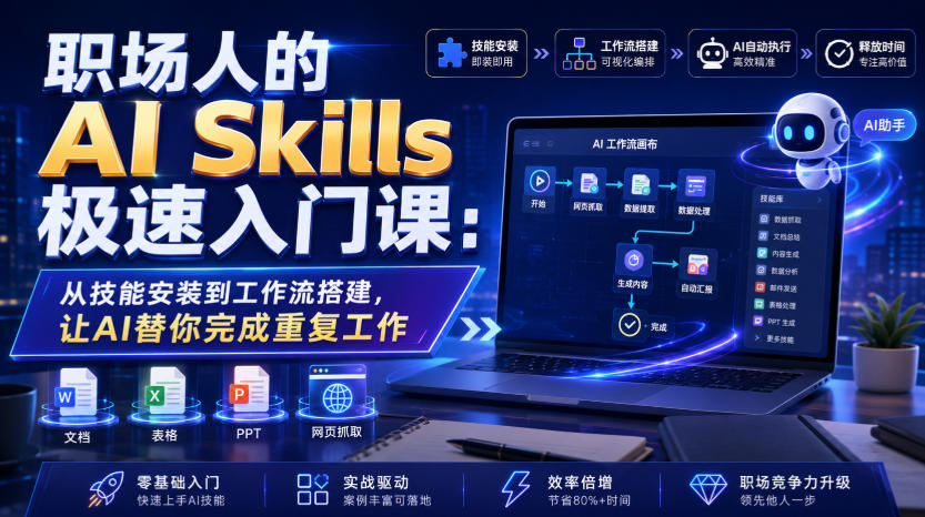 职场人的AI Skills极速入门课:从技能安装到工作流搭建,让AI替你完成重复工作-二当家网创资源站