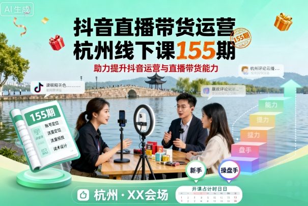抖音直播带货运营杭州线下课155期，助力提升抖音运营与直播带货能力-二当家网创资源站