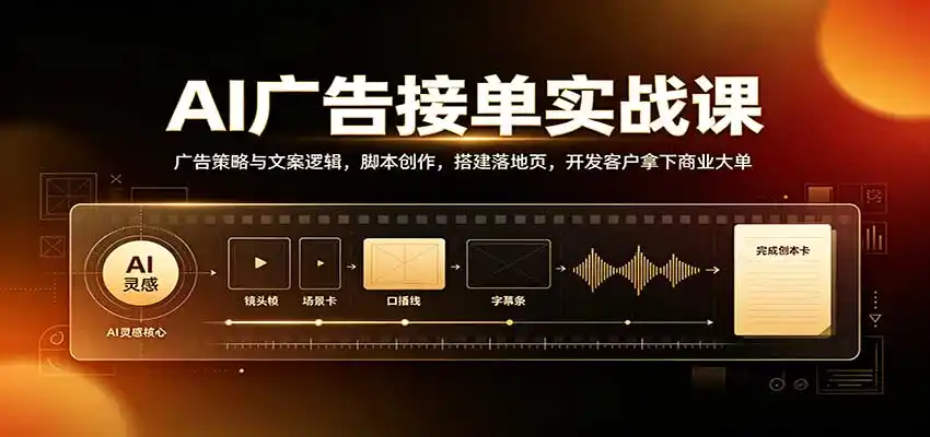AI广告接单实战:广告策略与文案逻辑,脚本创作,搭建落地页,开发客户拿下商业大单-二当家网创资源站