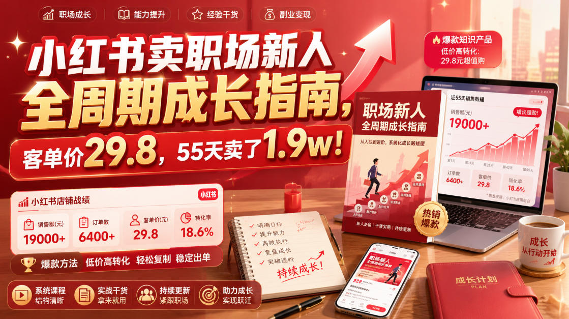 小红书卖职场新人全周期成长指南，客单价29.8，55天卖了1.9w！-二当家网创资源站