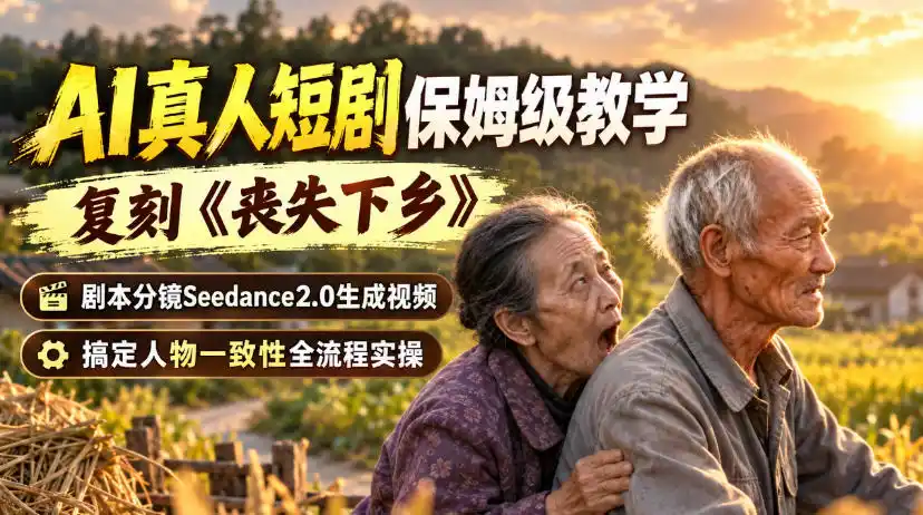 AI真人短剧保姆级教学，复刻《丧失下乡》，剧本分镜Seedance2.0生成视频，搞定人物一致性全流程实操-二当家网创资源站