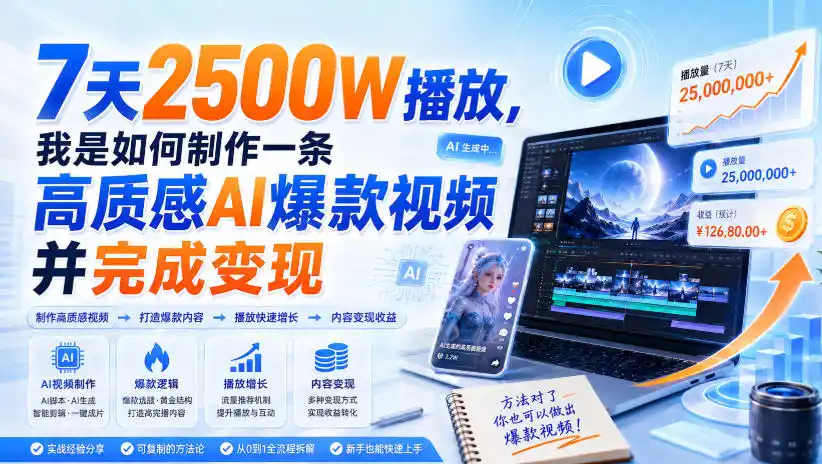 7天2500W播放,我是如何制作一条高质感AI爆款视频并完成变现-二当家网创资源站