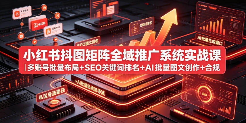 小红书抖图矩阵全域推广系统实战课|多账号批量布局+SEO关键词排名+AI批量图文创作+合规私域导流完整落地教程-二当家网创资源站