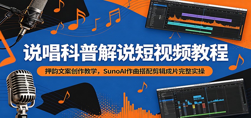 说唱科普解说短视频教程：押韵文案创作教学，SunoAI作曲搭配剪辑成片完整实操-二当家网创资源站