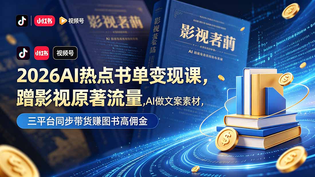 2026AI热点书单变现课，蹭影视原著流量，AI做文案素材，三平台同步带货赚图书高佣金-二当家网创资源站