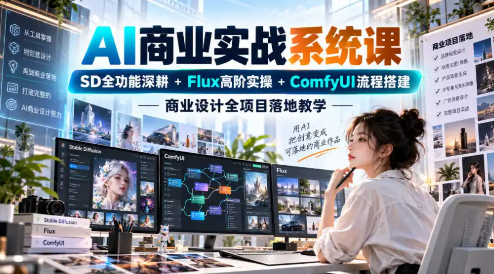 AI商业实战系统课｜SD全功能深耕+Flux高阶实操+Comfyui流程搭建，商业设计全项目落地教学-二当家网创资源站