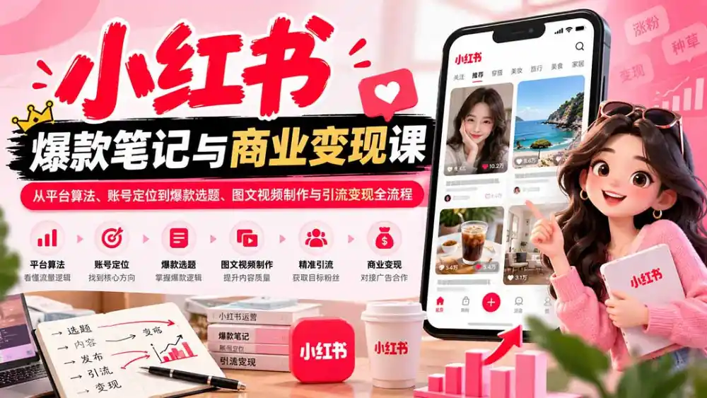 2026小红书爆款笔记与商业变现课:从平台算法、账号定位到爆款选题、图文视频制作与引流变现全流程-二当家网创资源站