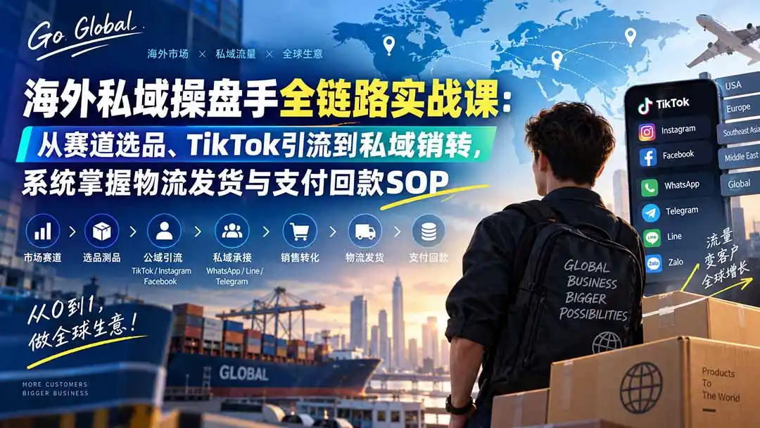 海外私域操盘手全链路实战课:从赛道选品、TikTok引流到私域销转,系统掌握物流发货与支付回款SOP-二当家网创资源站