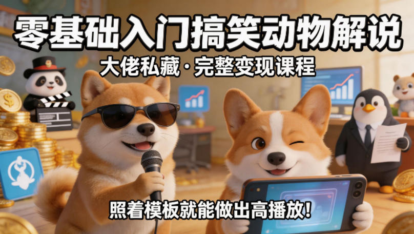 零基础入门搞笑动物解说，大佬私藏完整变现课程，照着模板就能做出高播放-二当家网创资源站