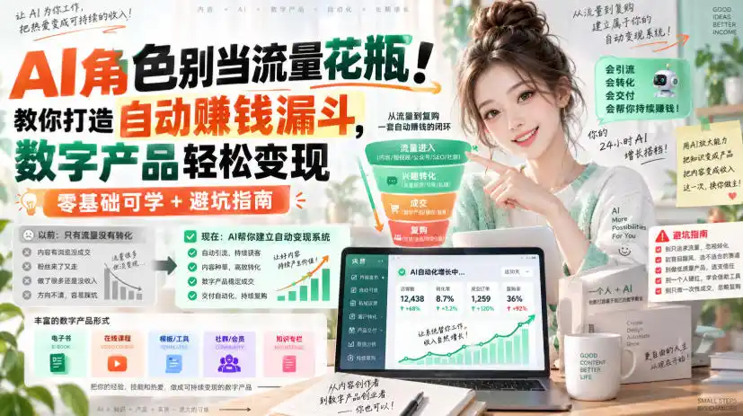 AI角色别当流量花瓶!教你打造自动賺钱漏斗,数字产品轻松变现(零基础可学+避坑指南)【原创双语字幕】-二当家网创资源站