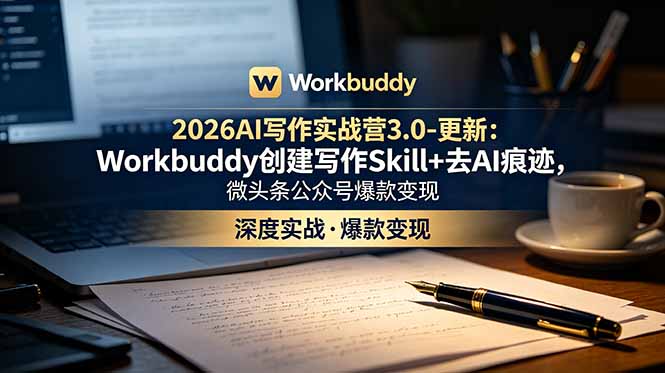 2026AI写作实战营3.0-更新:Workbuddy创建写作Skill+去AI痕迹,微头条公众号爆款变现-二当家网创资源站