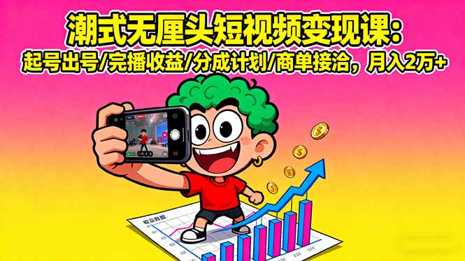 潮式无厘头短视频变现课:起号出号/完播收益/分成计划/商单接洽,月入2万+-二当家网创资源站