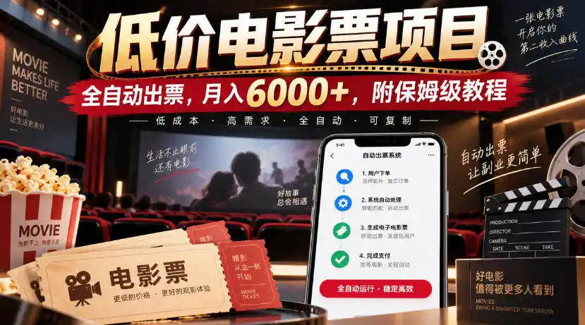 低价电影票项目,全自动出票,月入6000+,附保姆级教程【揭秘】-二当家网创资源站