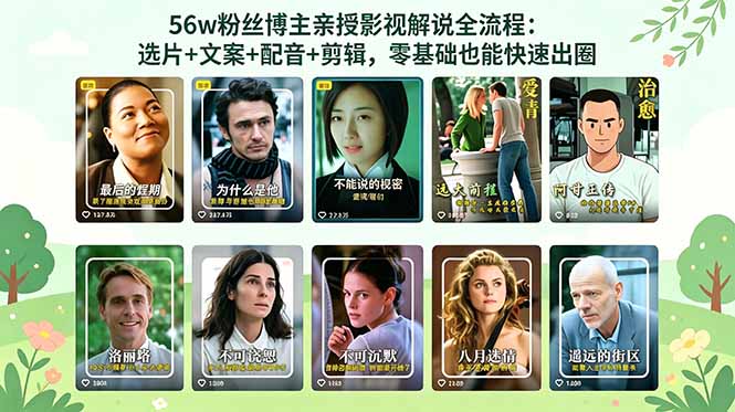 56万粉丝博主亲授影视解说全流程:选片+文案+配音+剪辑,零基础也能快速出圈-二当家网创资源站