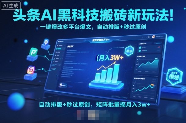 头条AI黑科技搬砖新玩法！一键爆改多平台爆文，自动排版+秒过原创，矩阵批量搞月入3w+【揭秘】-二当家网创资源站