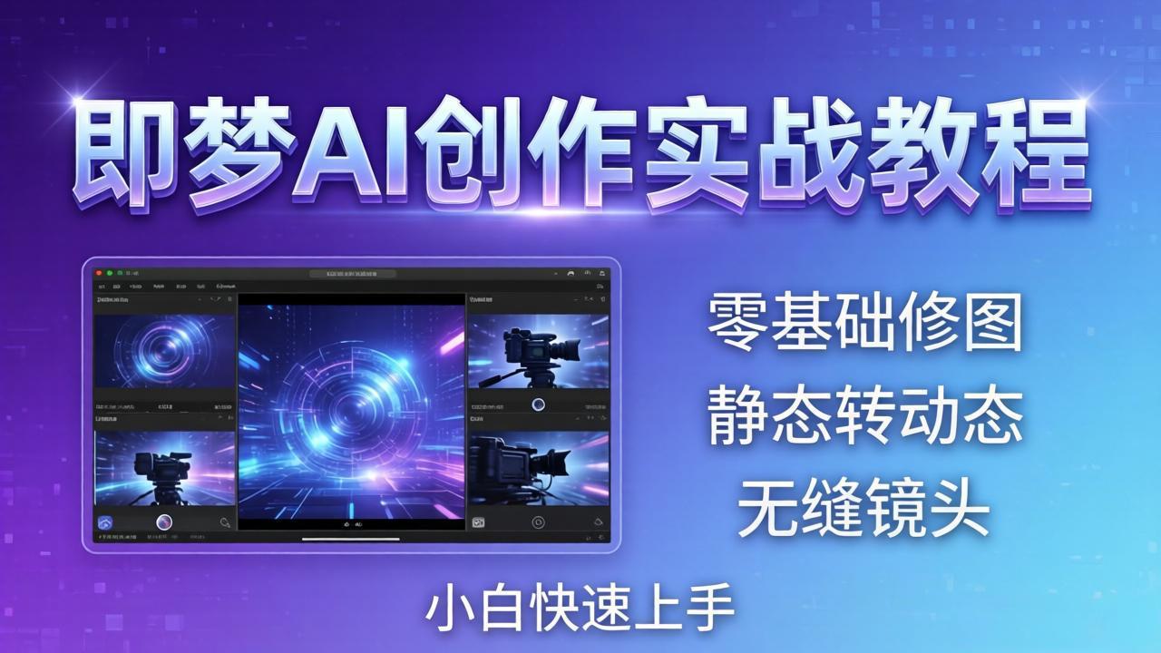 即梦AI创作实战教程，从零基础修图到AI导演，实战教学静态转动态+无缝镜头，小白快速上手-二当家网创资源站
