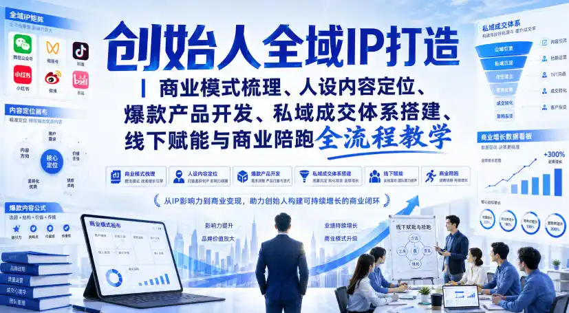 创始人全域IP打造｜商业模式梳理、人设内容定位、爆款产品开发、私域成交体系搭建、线下赋能与商业陪跑全流程教学-二当家网创资源站