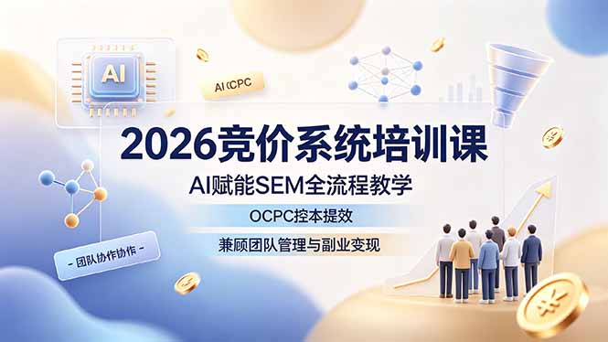 2026竞价系统培训课,AI赋能SEM全流程教学,OCPC控本提效,兼顾团队管理与副业变现-二当家网创资源站
