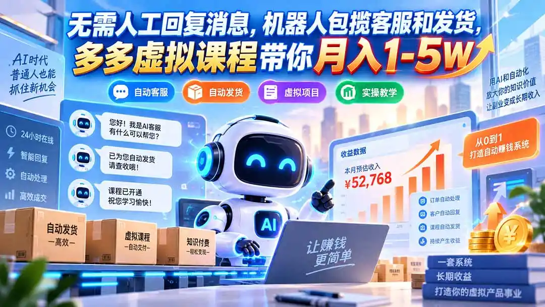 无需人工回复消息,机器人包揽客服和发货,多多虚拟课程带你月入1-5W-二当家网创资源站