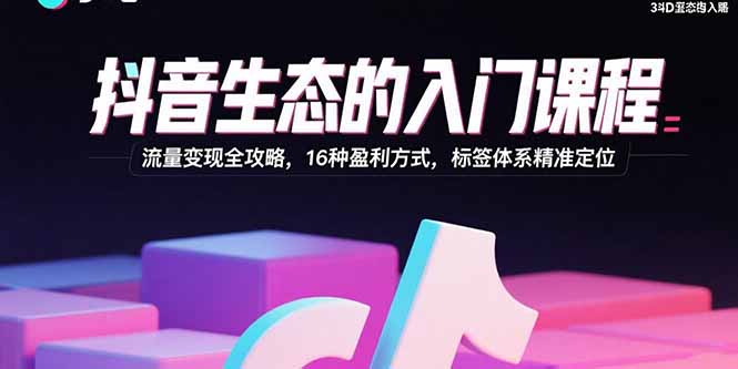 抖音生态的入门课程：流量变现全攻略，16种盈利方式，标签体系精准定位-二当家网创资源站