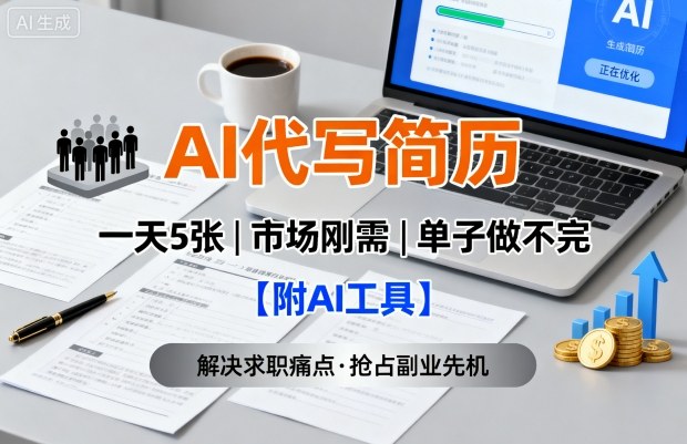 AI代写简历，一天5张，今年找工作难，市场刚需，单子做不完【附AI工具】-二当家网创资源站
