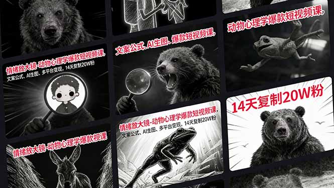 情绪放大镜-动物心理学爆款短视频课，文案公式、AI生图、多平台变现，14天复制20W粉-二当家网创资源站