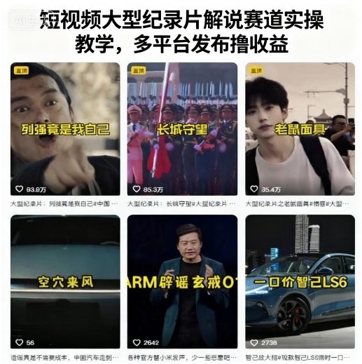 短视频大型纪录片解说赛道实操教学，多平台发布撸收益-二当家网创资源站