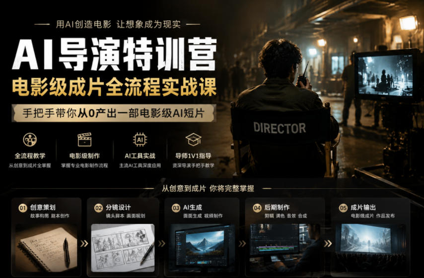 AI导演特训营，电影级成片全流程实战课，手把手带你从0产出一部电影级AI短片-二当家网创资源站