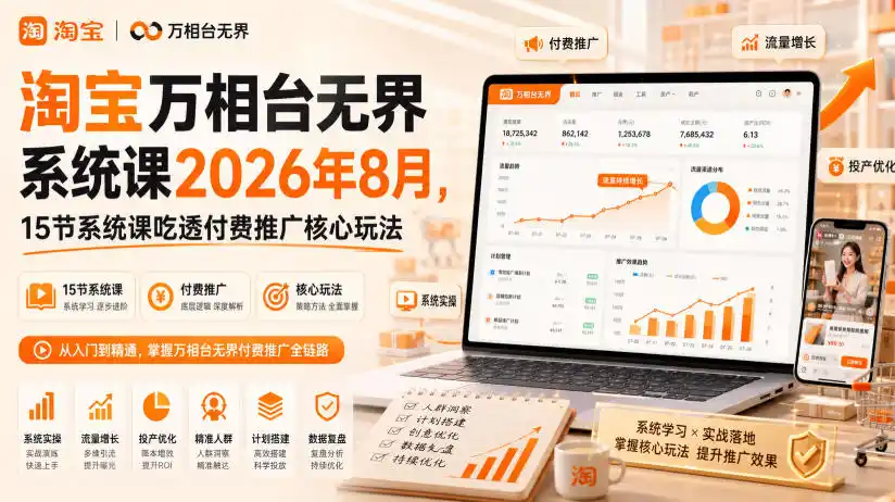 淘宝万相台无界系统课2026年8月,15节系统课吃透付费推广核心玩法-二当家网创资源站