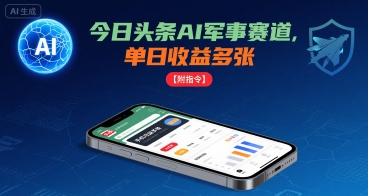 今日头条AI军事赛道，单日收益多张 ，手机可做【附指令】-二当家网创资源站