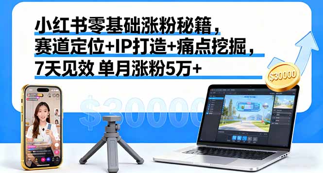 小红书零基础涨粉秘籍，赛道定位+IP打造+痛点挖掘，7天见效 单月涨粉5万+-二当家网创资源站