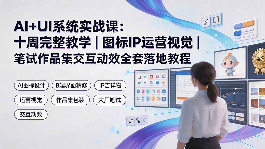 AI+UI系统实战课：十周完整教学｜图标IP运营视觉｜笔试作品集交互动效全套落地教程-二当家网创资源站