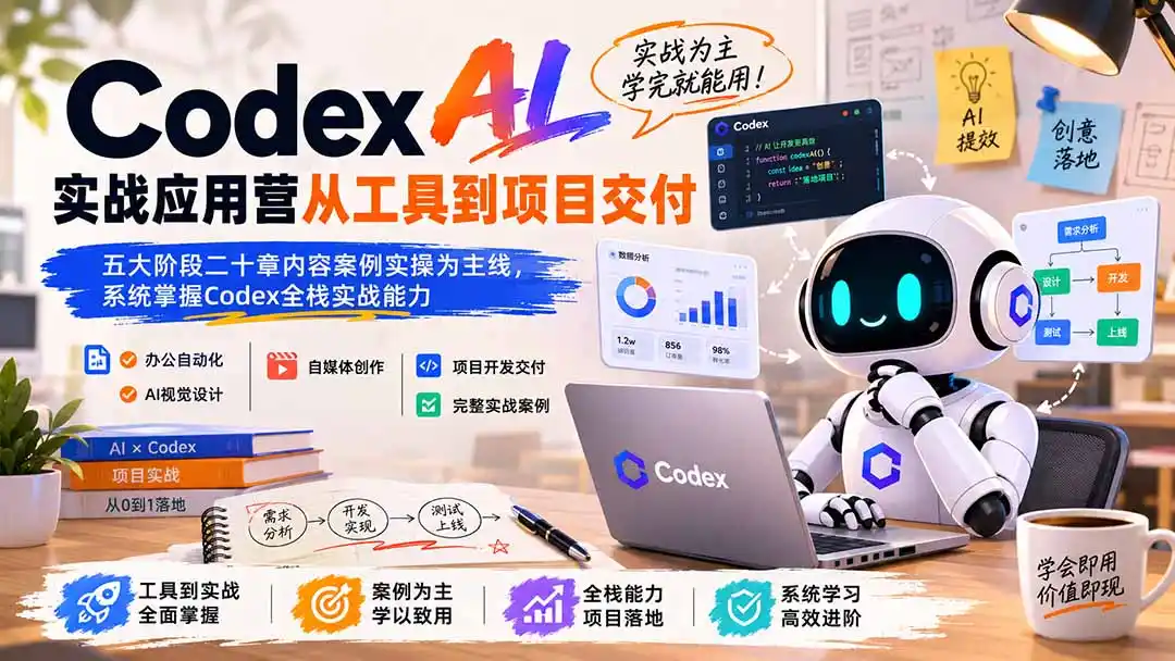 Codex AI实战应用营从工具到项目交付;五大阶段二十章内容案例实操为主线,系统掌握Codex全栈实战能力-二当家网创资源站