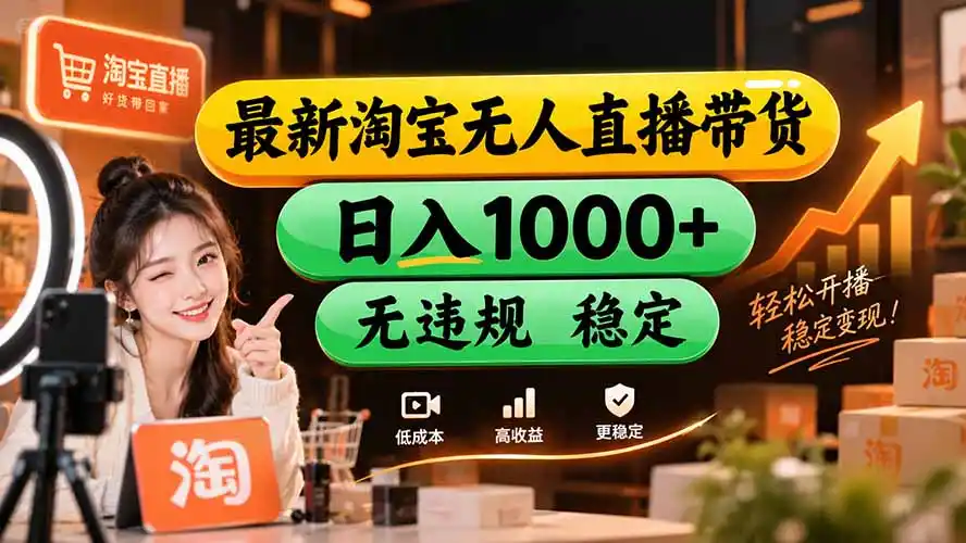 【新技术】淘宝无人直播，独家，日入2K+，无封号，可矩阵，长期稳定-二当家网创资源站