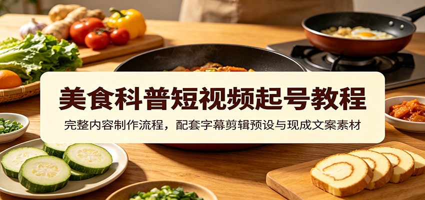 美食科普短视频起号教程：完整内容制作流程，配套字幕剪辑预设与现成文案素材-二当家网创资源站