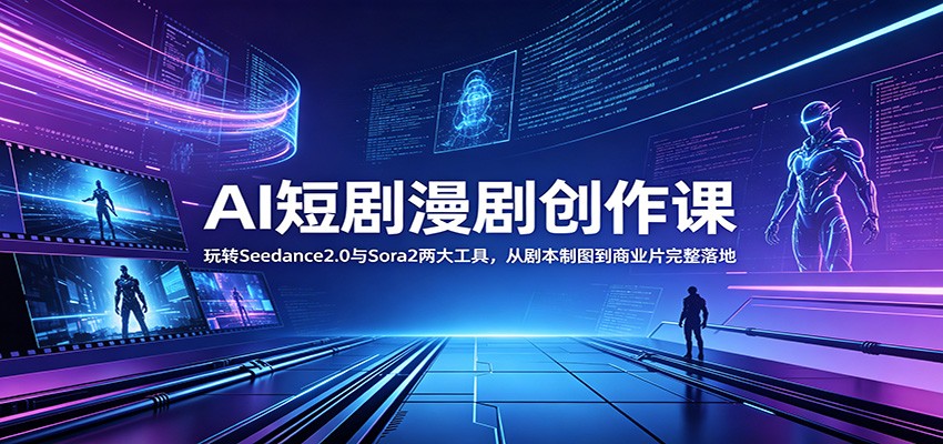 AI短剧漫剧创作课：玩转Seedance2.0与 Sora2两大工具，从剧本制图到商业片完整落地-二当家网创资源站
