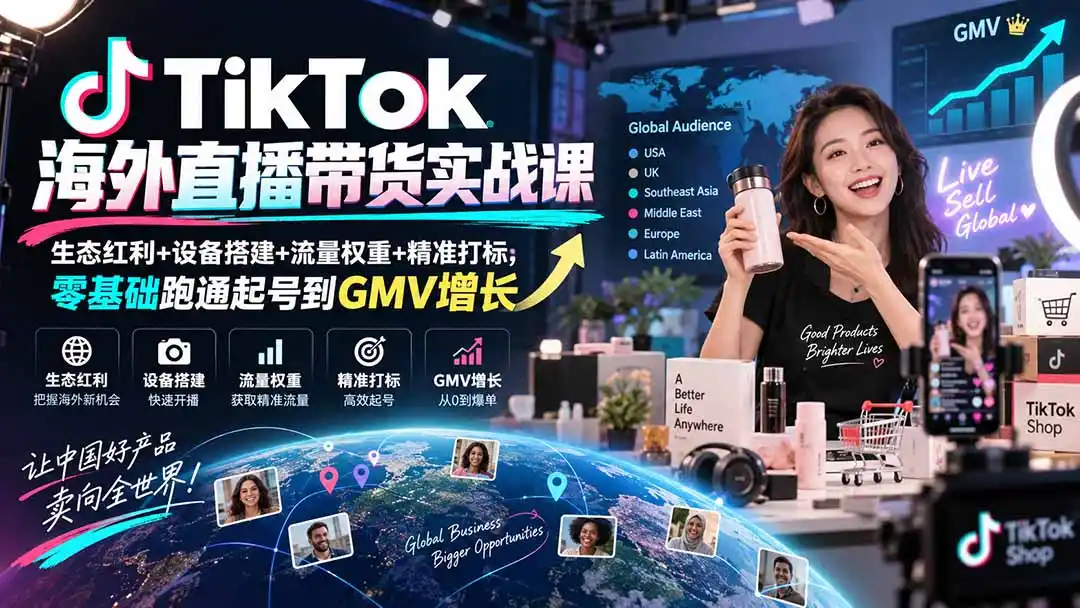 TikTok海外直播带货实战课|生态红利+设备搭建+流量权重+精准打标,零基础跑通起号到GMV增长-二当家网创资源站