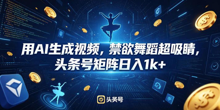 用AI生成视频,禁欲舞蹈超吸睛,头条号矩阵日入1k+-二当家网创资源站