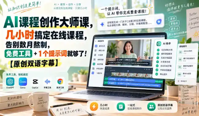 AI课程创作大师课,几小时搞定在线课程,告别数月熬制,免费工具+1个提示词就够了!【原创双语字幕】-二当家网创资源站