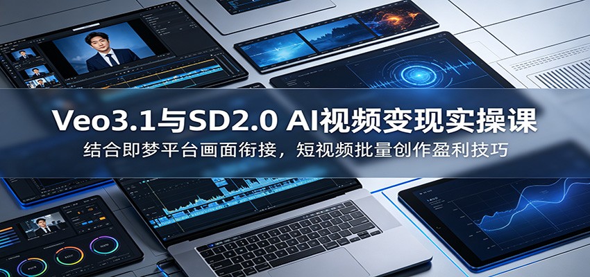 Veo3.1与SD2.0 AI视频变现实操课课:结合即梦平台画面衔接,短视频批量创作盈利技巧-二当家网创资源站